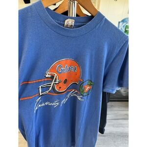 Vintage 1980s University Of Florida Gators Helmet Mascot Script Logo T Shirt M